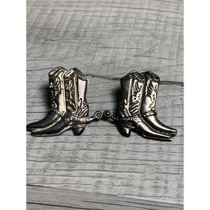 Vintage Silver Tone Cowboy Boot Earrings Western Rodeo Country Spur Studs 3712